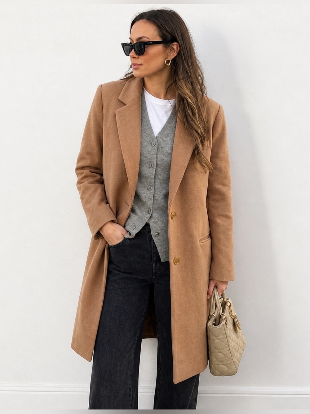 Oak + Fort Camel Coat Size Medium Minimalist Classic Tailored Jacket Luxury Chic